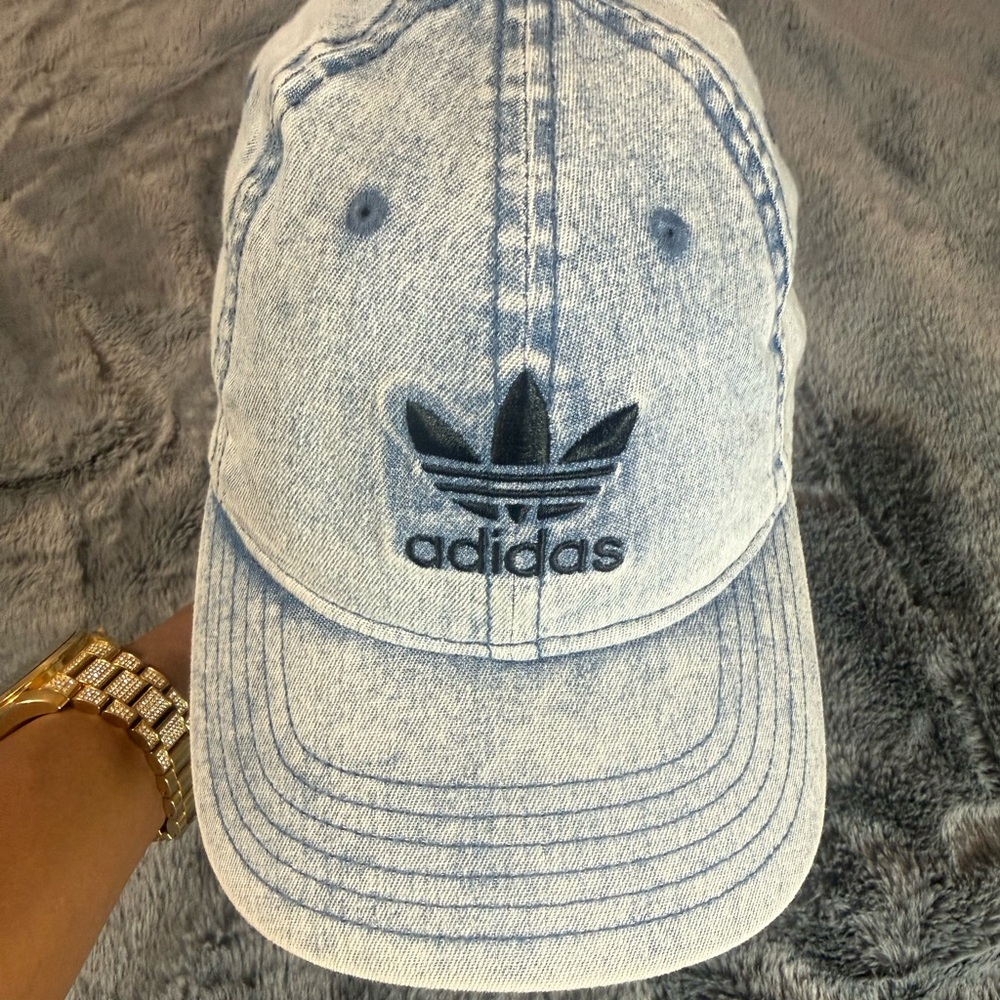adidas Light Wash Denim Baseball Cap with Trefoil Embroidery